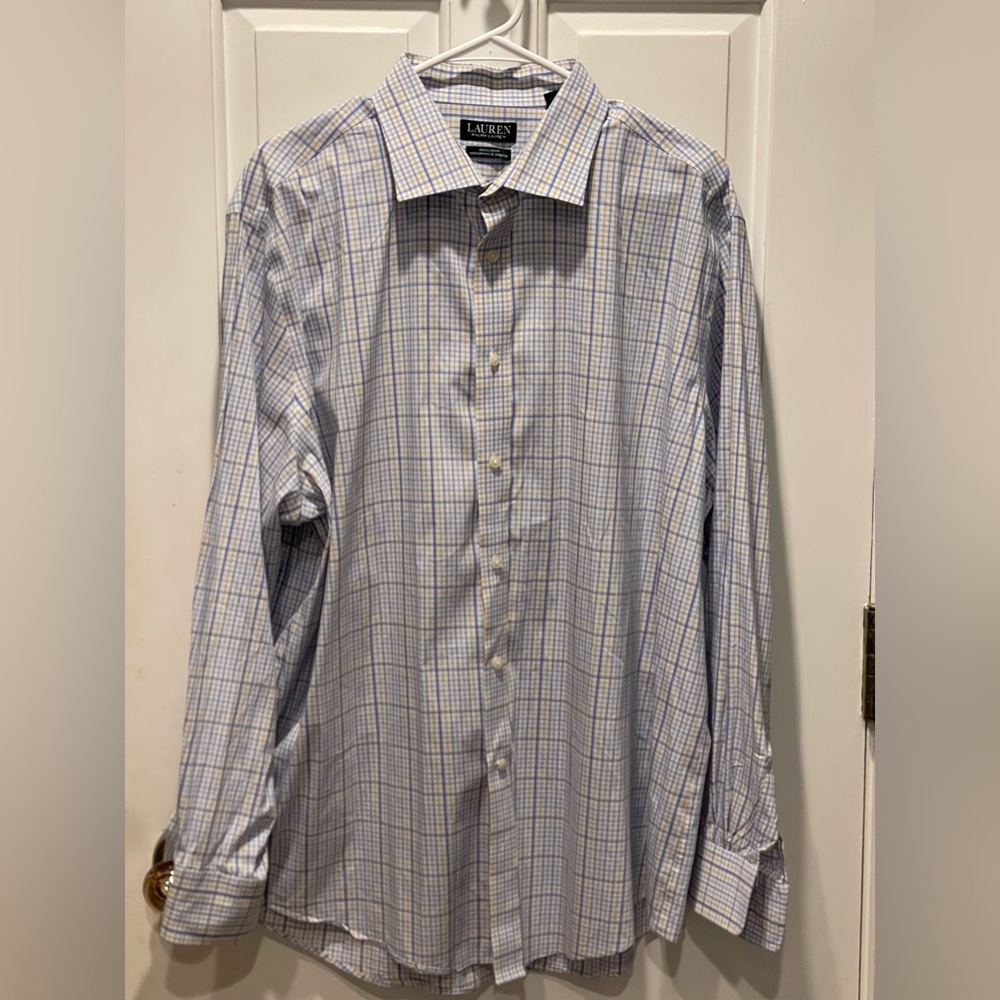 Lauren Ralph Lauren Shirt Mens 2XL Blue Check Long Sleeve Button Up Casual